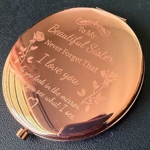 Gift for sister, Rose Gold Compact Mirror with Engraving, new with box